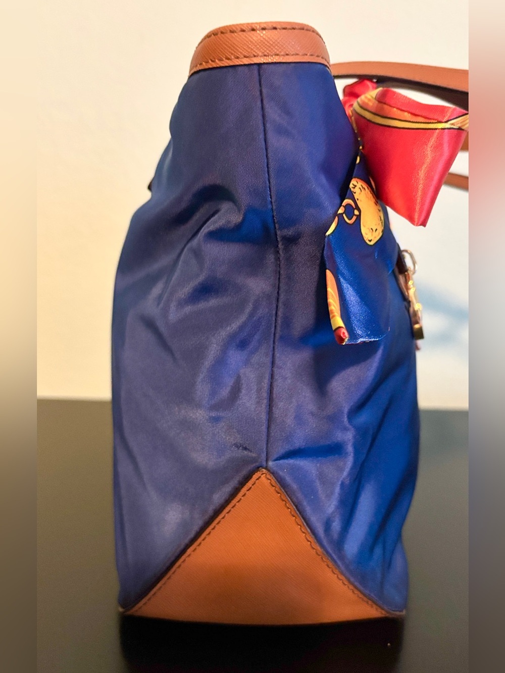 Michael Kors Kempton Blue Nylon Tote with Tan Saffiano Leather, EUC, Retail $85 - Picture 8 of 15